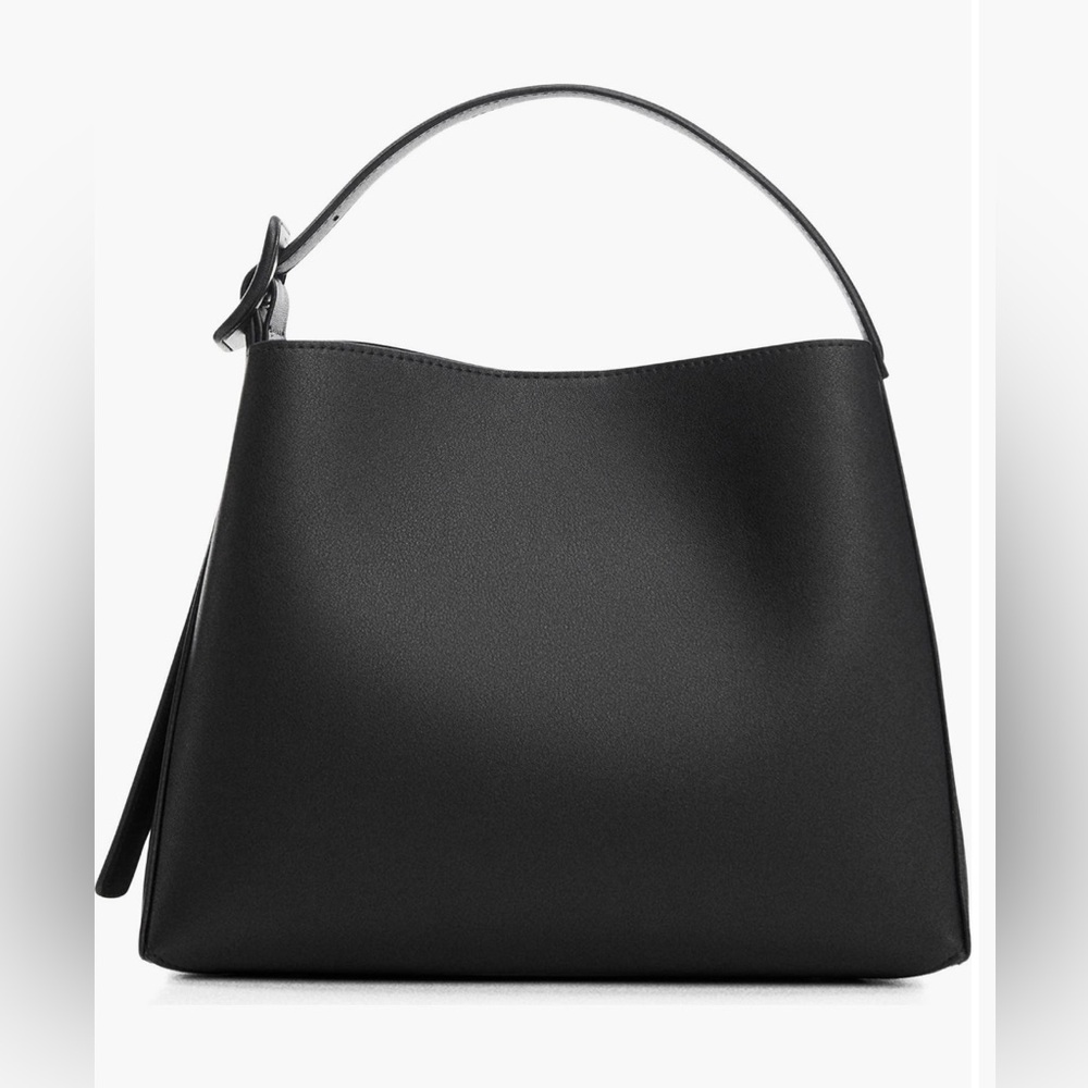 NWT Mango Black Faux Leather Shopper Tote